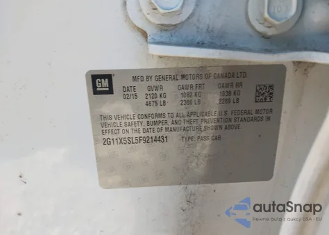 2015 Chevrolet Impala 1Fl from USA, damaged, VIN 2G11X5SL5F9214431